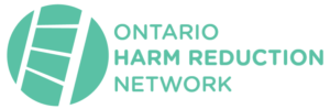 Ontario Harm Reduction Network in teal with diagonal ladder in circle design